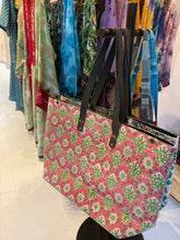 Load image into Gallery viewer, Oversized Blockprint Bags with Leather Straps (Made with Vintage Upcycled Materials)
