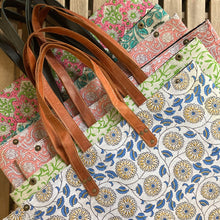 Load image into Gallery viewer, Oversized Blockprint Bags with Leather Straps (Made with Vintage Upcycled Materials)

