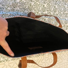 Load image into Gallery viewer, Oversized Blockprint Bags with Leather Straps (Made with Vintage Upcycled Materials)
