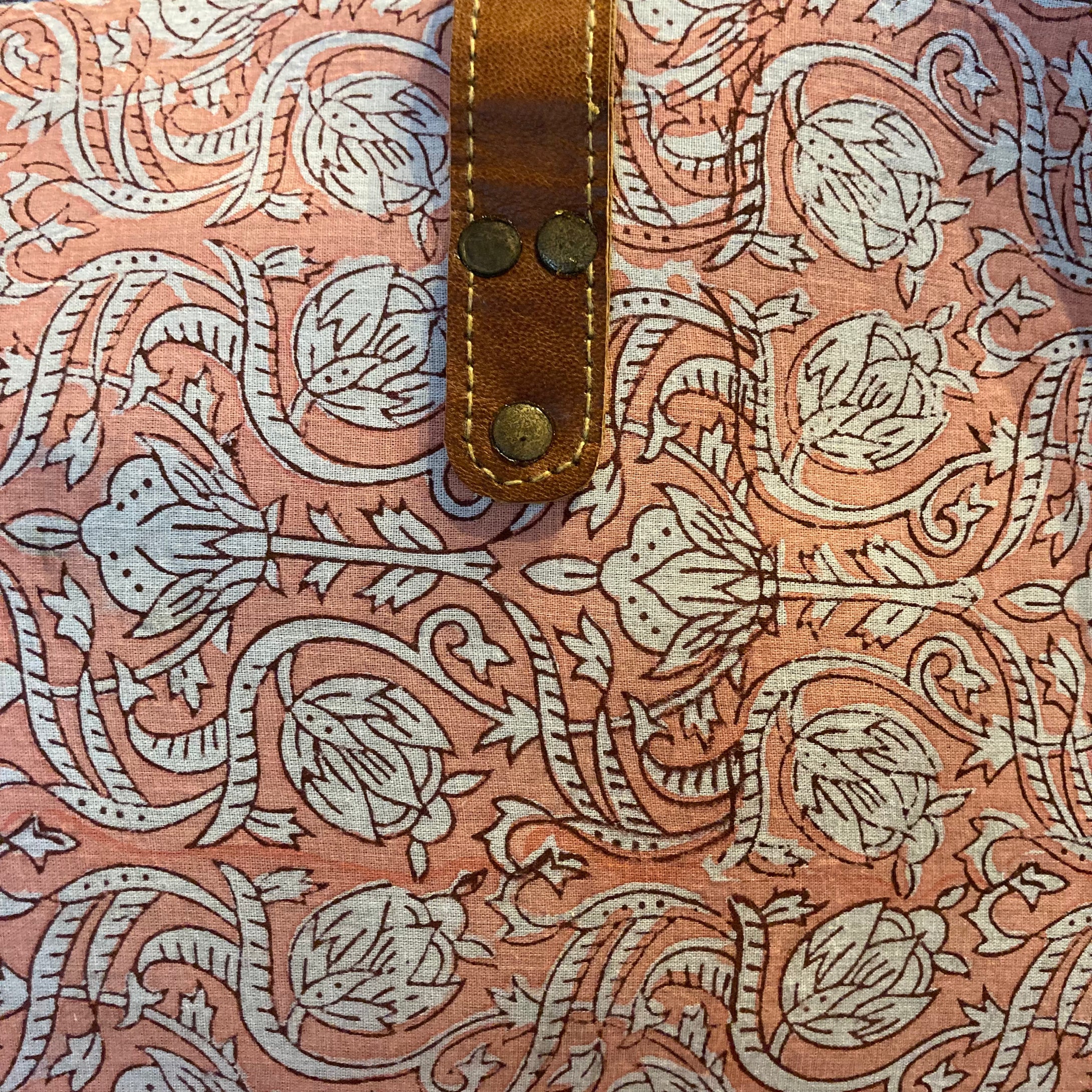 Oversized Blockprint Bags with Leather Straps (Made with Vintage Upcycled Materials)