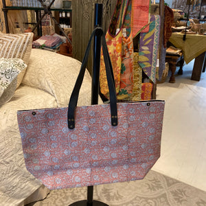 Oversized Blockprint Bags with Leather Straps (Made with Vintage Upcycled Materials)