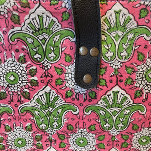 Oversized Blockprint Bags with Leather Straps (Made with Vintage Upcycled Materials)