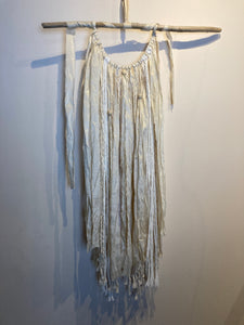 Macramé Wall Hanging - Upcyled Sari Silk Cream