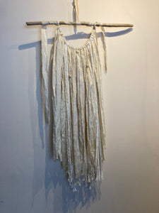 Macramé Wall Hanging - Upcyled Sari Silk Cream