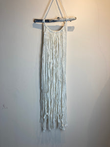 Macramé Wall Hanging - Upcyled Sari Silk White