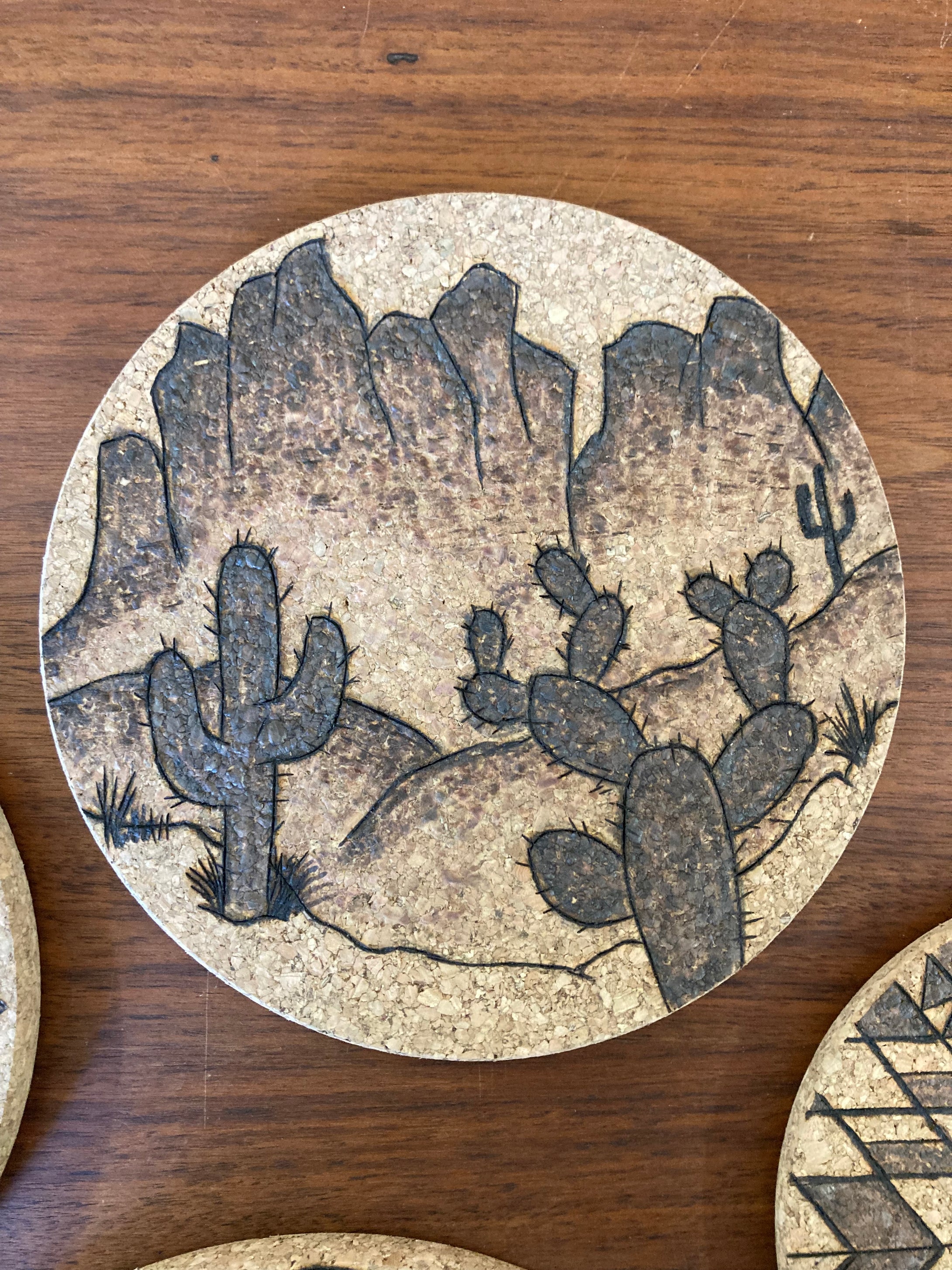 Desert Collection - Cork Trivets - Plaid and Peaches - Medium