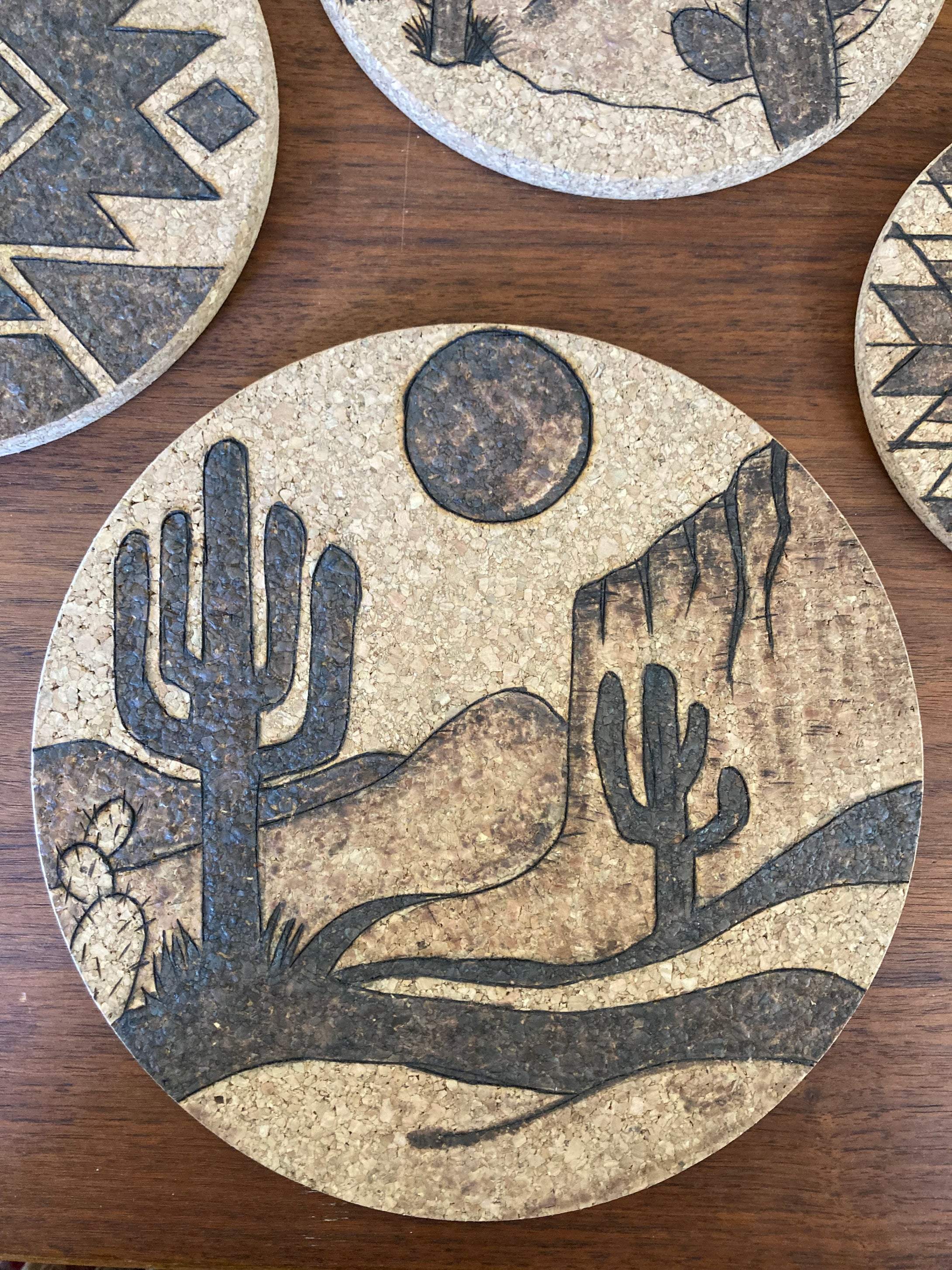 Desert Collection - Cork Trivets - Plaid and Peaches - Large