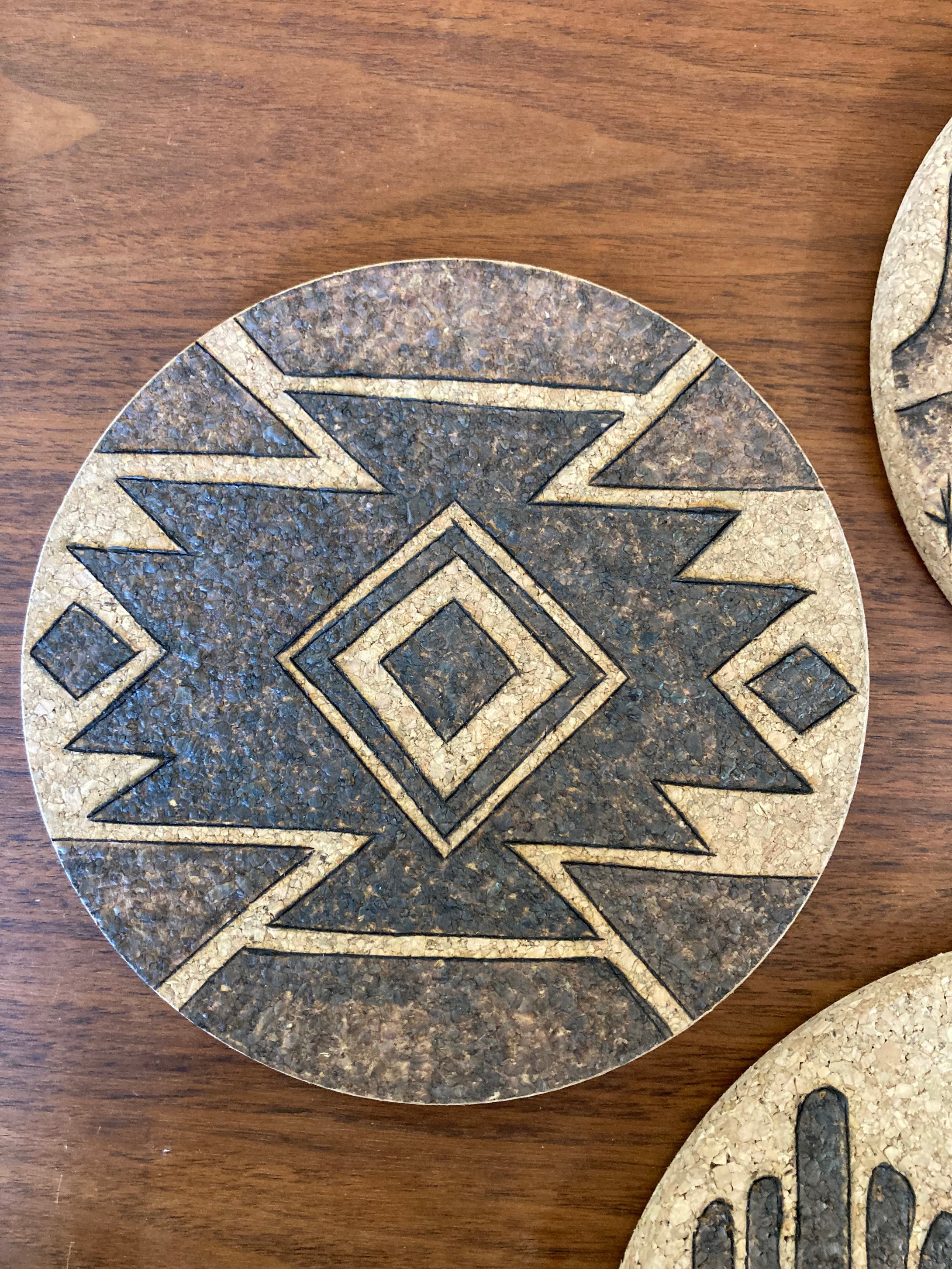 Desert Collection Aztec Design - Cork Trivets - Plaid and Peaches - Medium