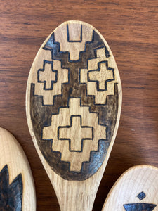 Desert Collection Aztec Design - Burned Wooden Spoons - Plaid and Peaches