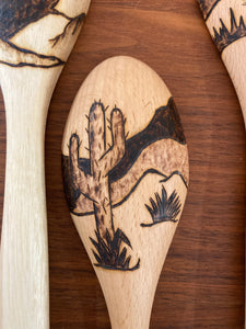 Desert Collection - Burned Wooden Spoons - Plaid and Peaches