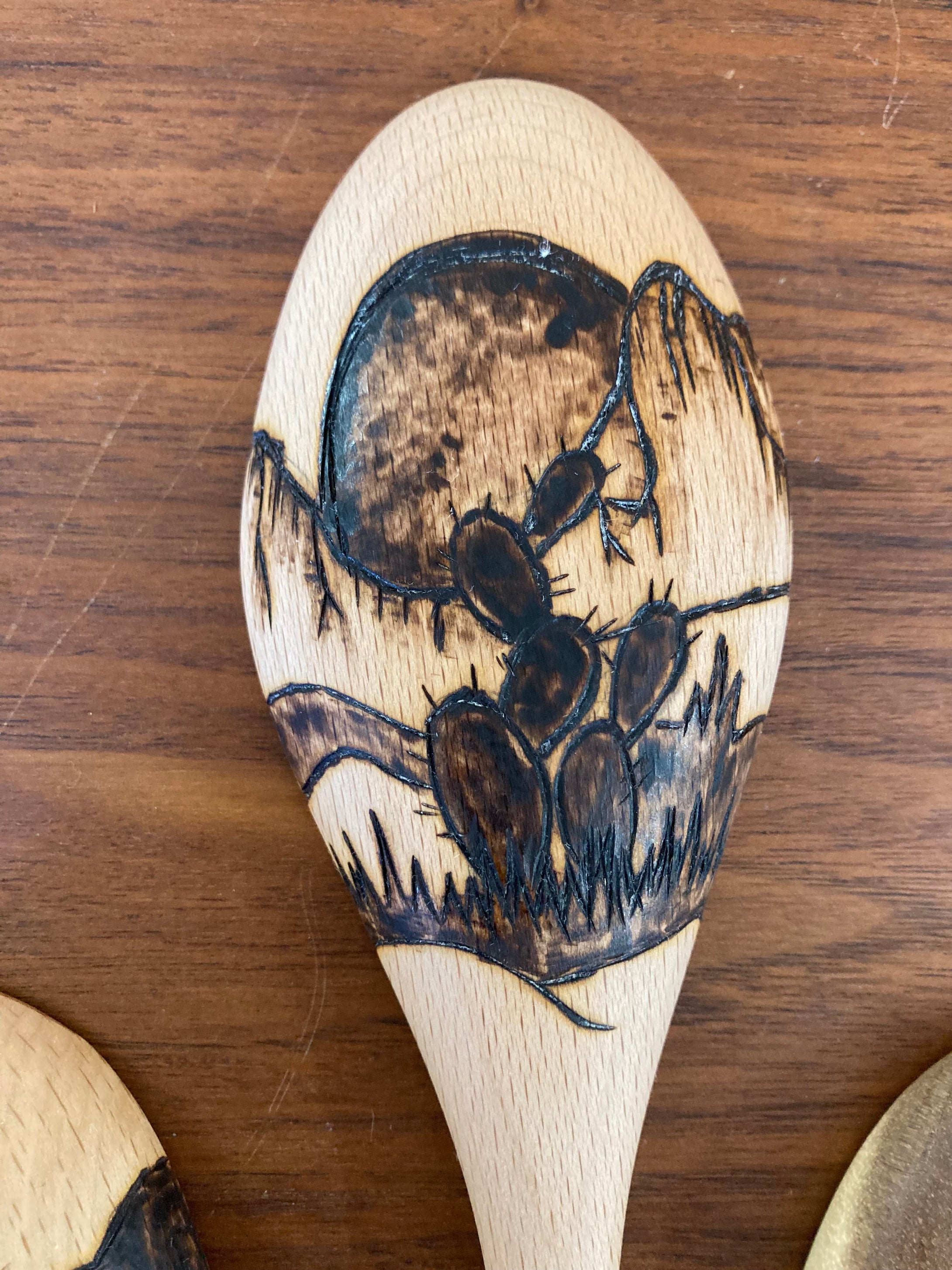 Desert Collection - Burned Wooden Spoons - Plaid and Peaches