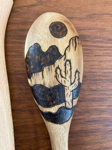 Desert Collection - Burned Wooden Spoons - Plaid and Peaches