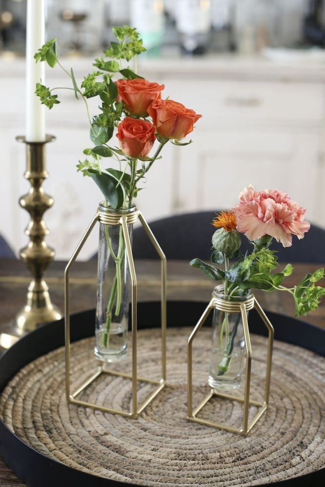 GOLD IRON STAND W TUBE GLASS