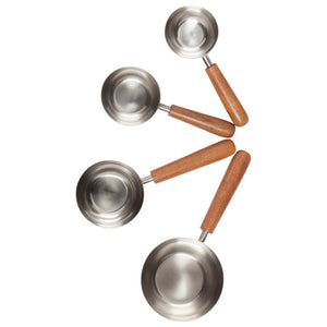 Set/4 Measure Cup Silver/Wood-Set of 4